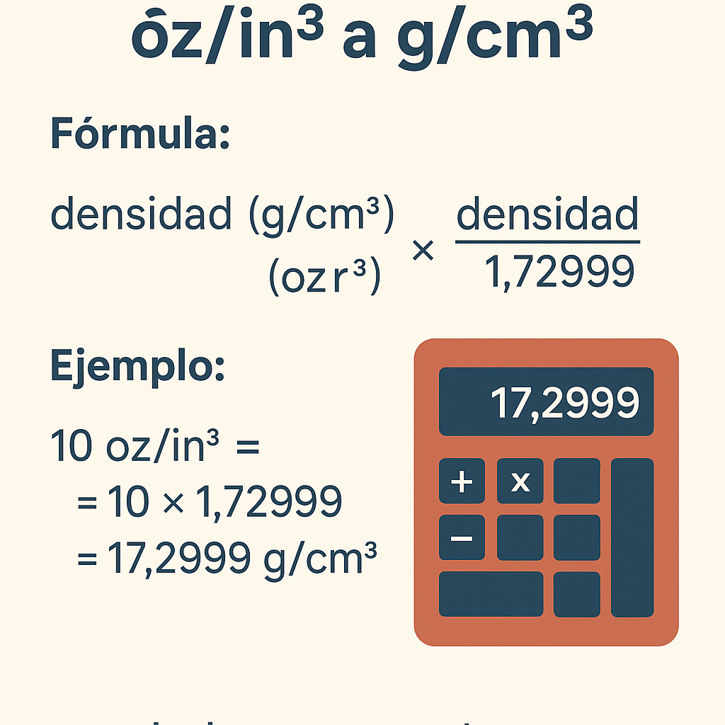 Calculadora oz/in3 a g/cm3 — Convierte al instante con precisión y rapidez