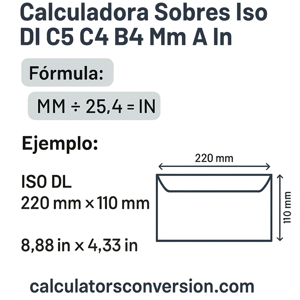 Calculadora Sobres Iso Dl C5 C4 B4 Mm A In para calcular tamaños y compatibilidades
