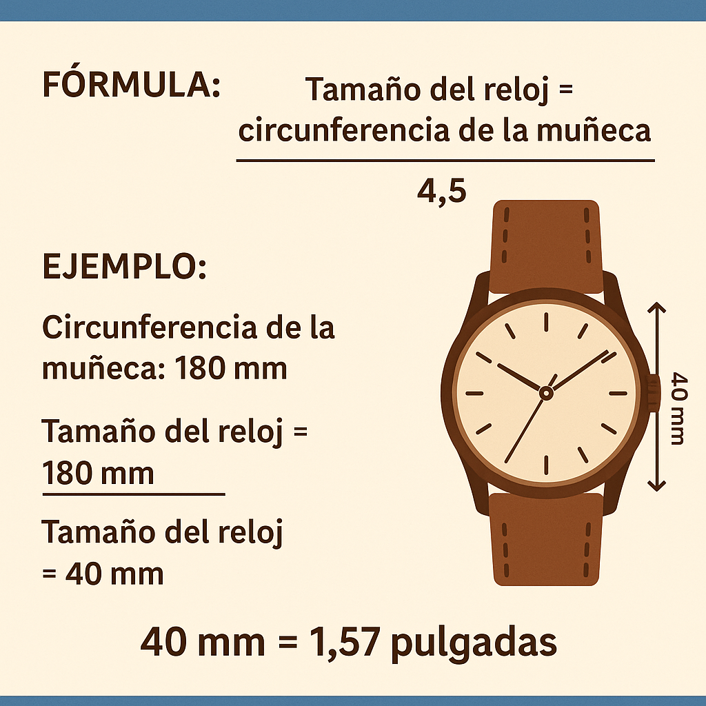 Calculadora tamano de reloj de pulsera en mm y pulgadas para elección precisa