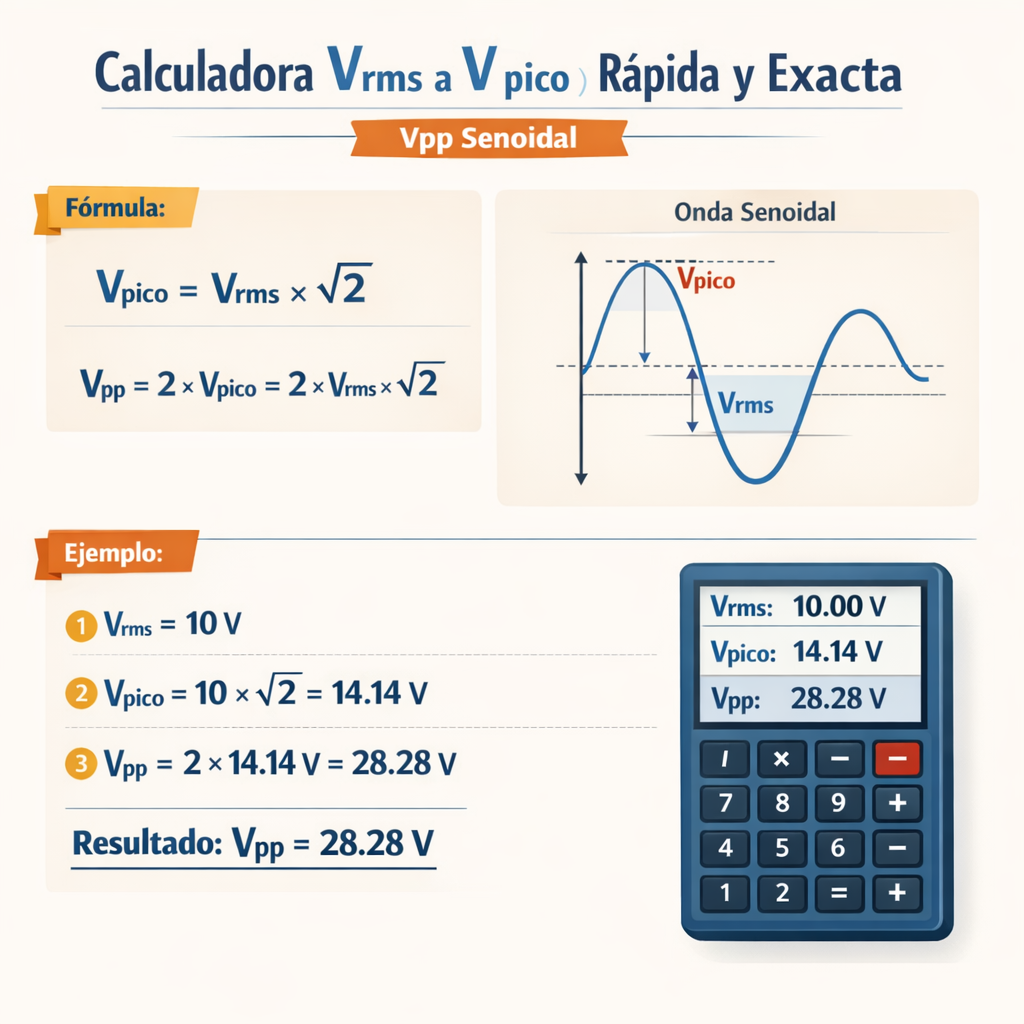 Calculadora V_rms A V_pico Rapida Y Exacta Vpp Senoidal para ingeniería eléctrica