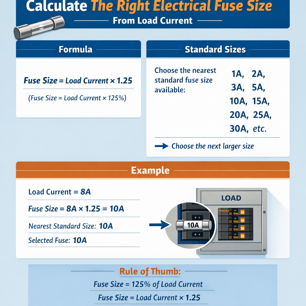 Calculate the Right Electrical Fuse Size From Load Current Standard Sizes Rule Of Thumb