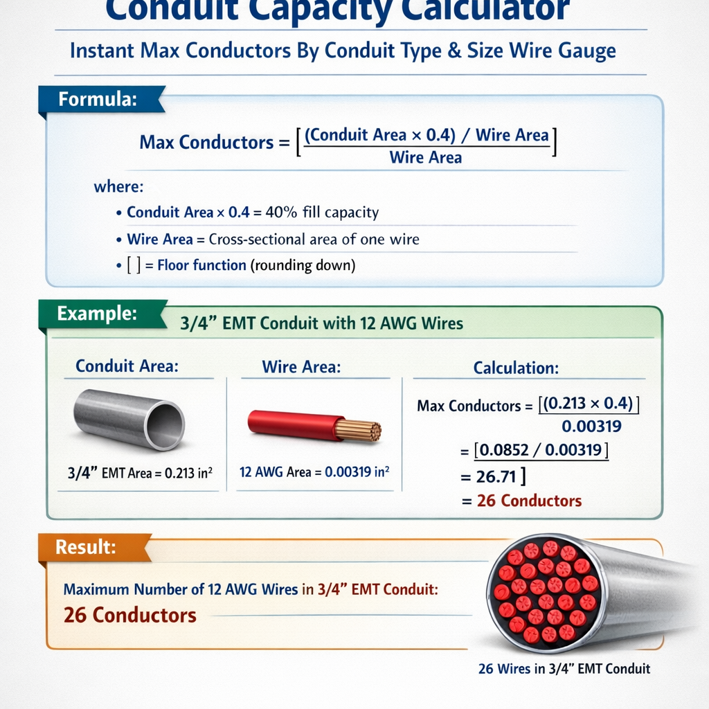 Conduit Capacity Calculator Instant Max Conductors By Conduit Type Size Wire Gauge