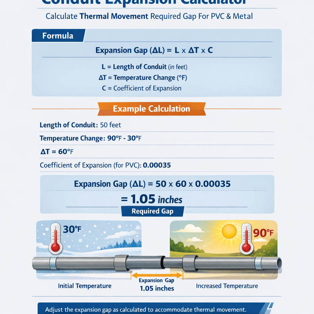 Conduit Expansion Calculator calculate thermal movement required gap for PVC metal