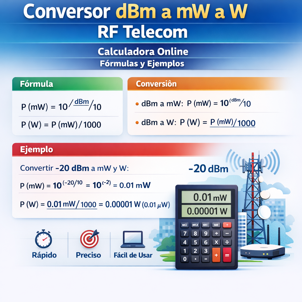 Conversor Dbm A Mw A W Rf Telecom Calculadora Online Formulas Y Ejemplos práctico