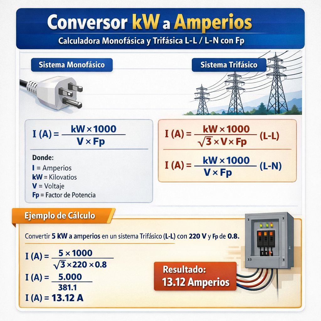 Conversor Kw A Amperios Calculadora Monofasica Y Trifasica L L L N Con Fp — guía práctica