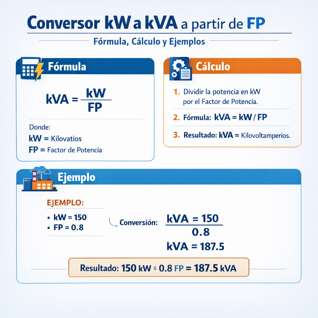 Conversor Kw a Kva a partir de Fp fórmula cálculo y ejemplos