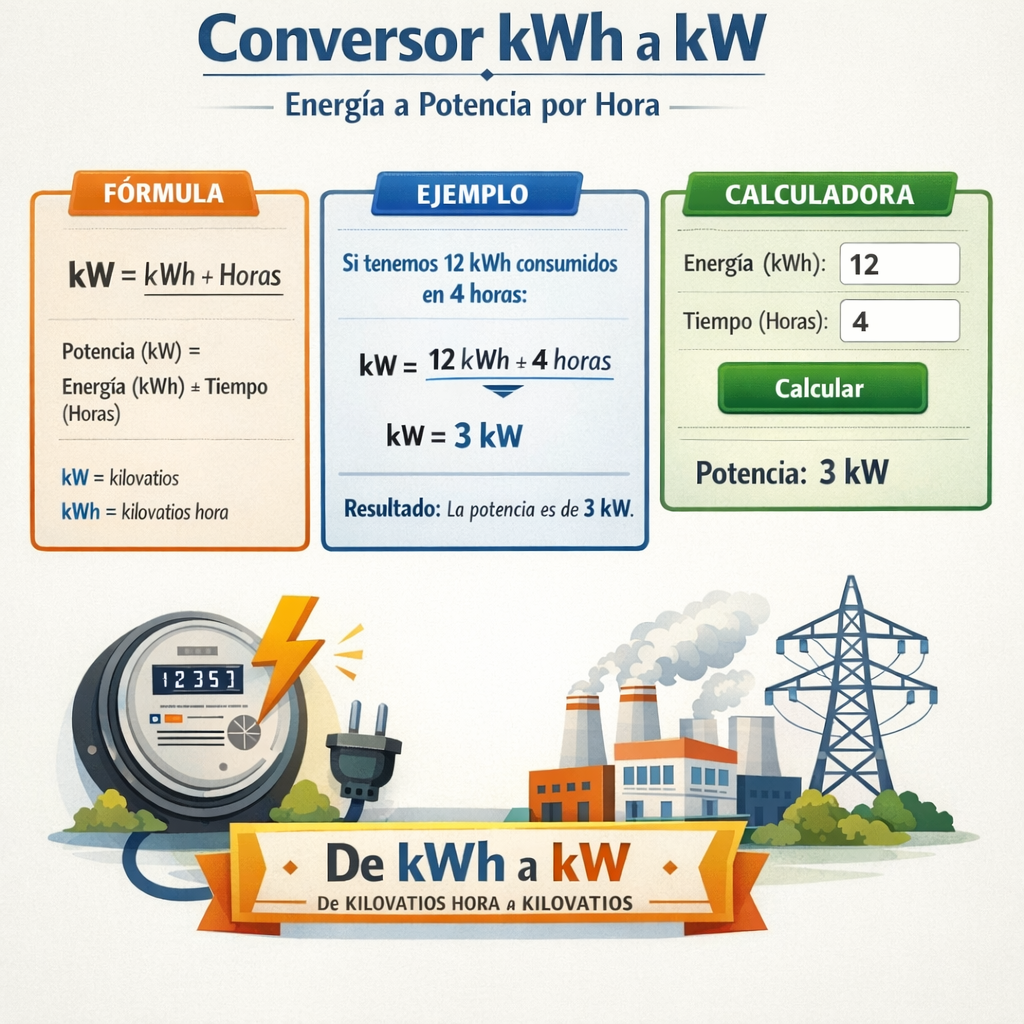 Conversor Kwh A Kw Formula Ejemplo Y Calculadora energia a potencia por hora