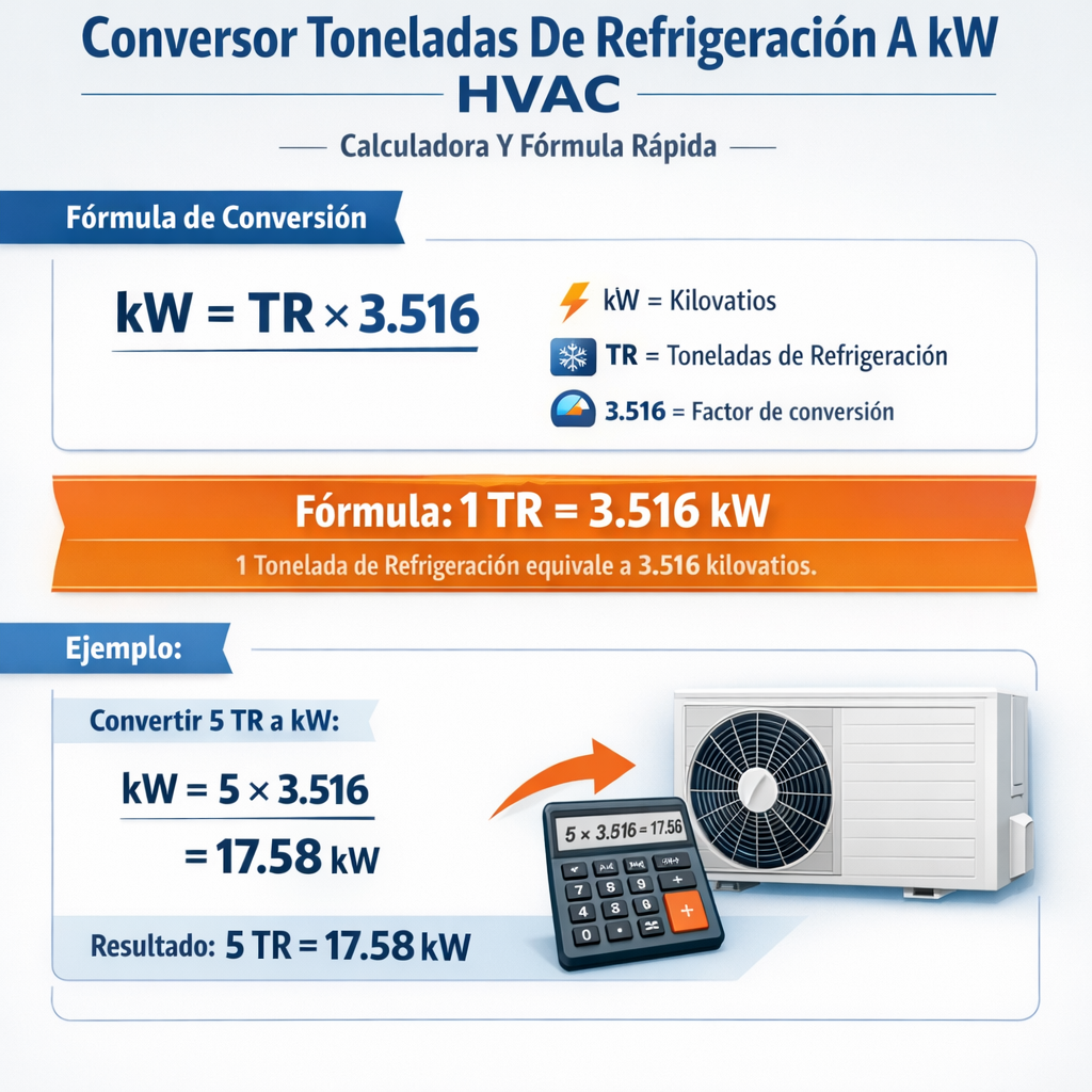 Conversor toneladas de refrigeracion a kW HVAC calculadora y fórmula rápida