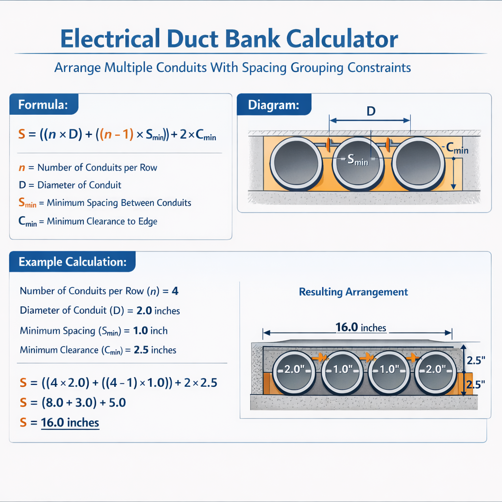 Electrical Duct Bank Calculator Arrange Multiple Conduits With Spacing Grouping Constraints tool guide