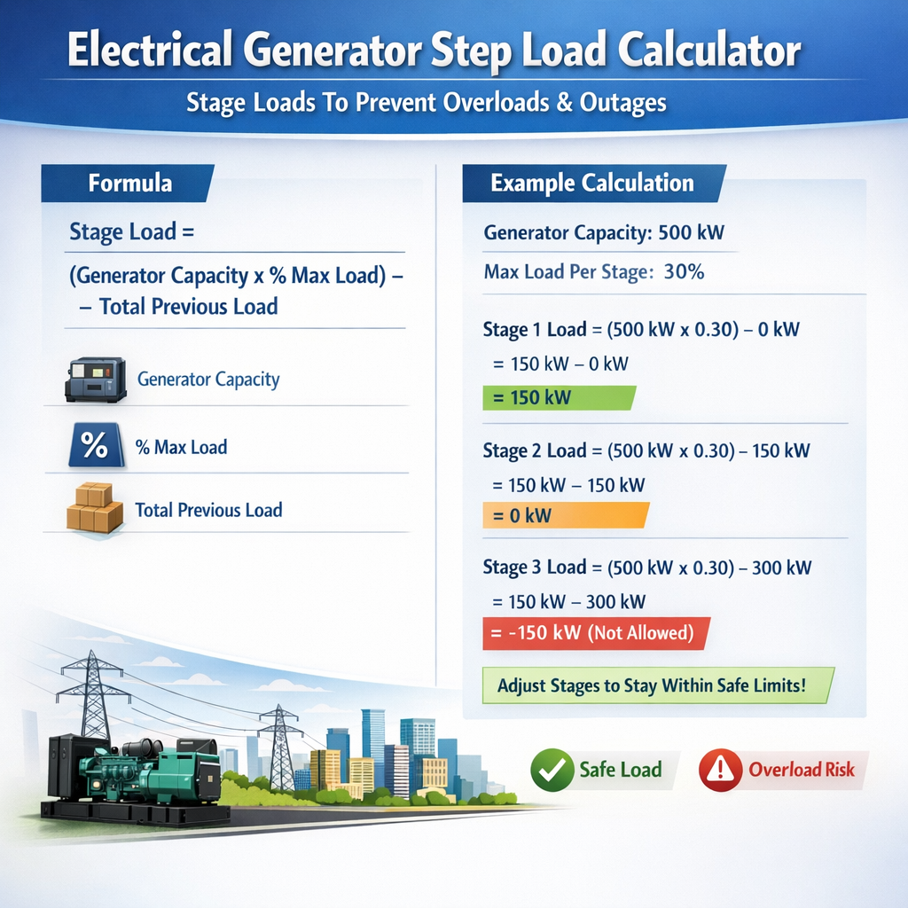 Electrical Generator Step Load Calculator Stage Loads to Prevent Overloads Outages