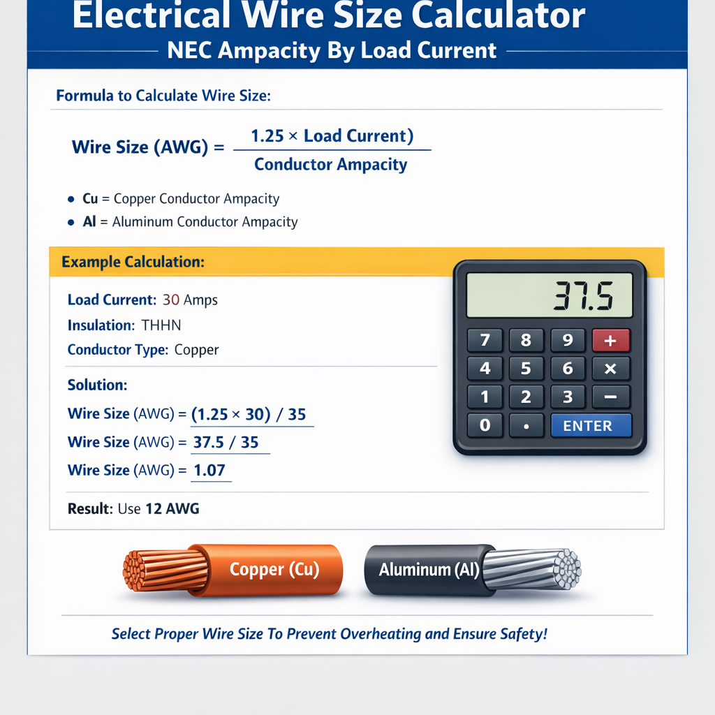 Electrical Wire Size Calculator Nec Ampacity By Load Current Insulation Cu Al Guide
