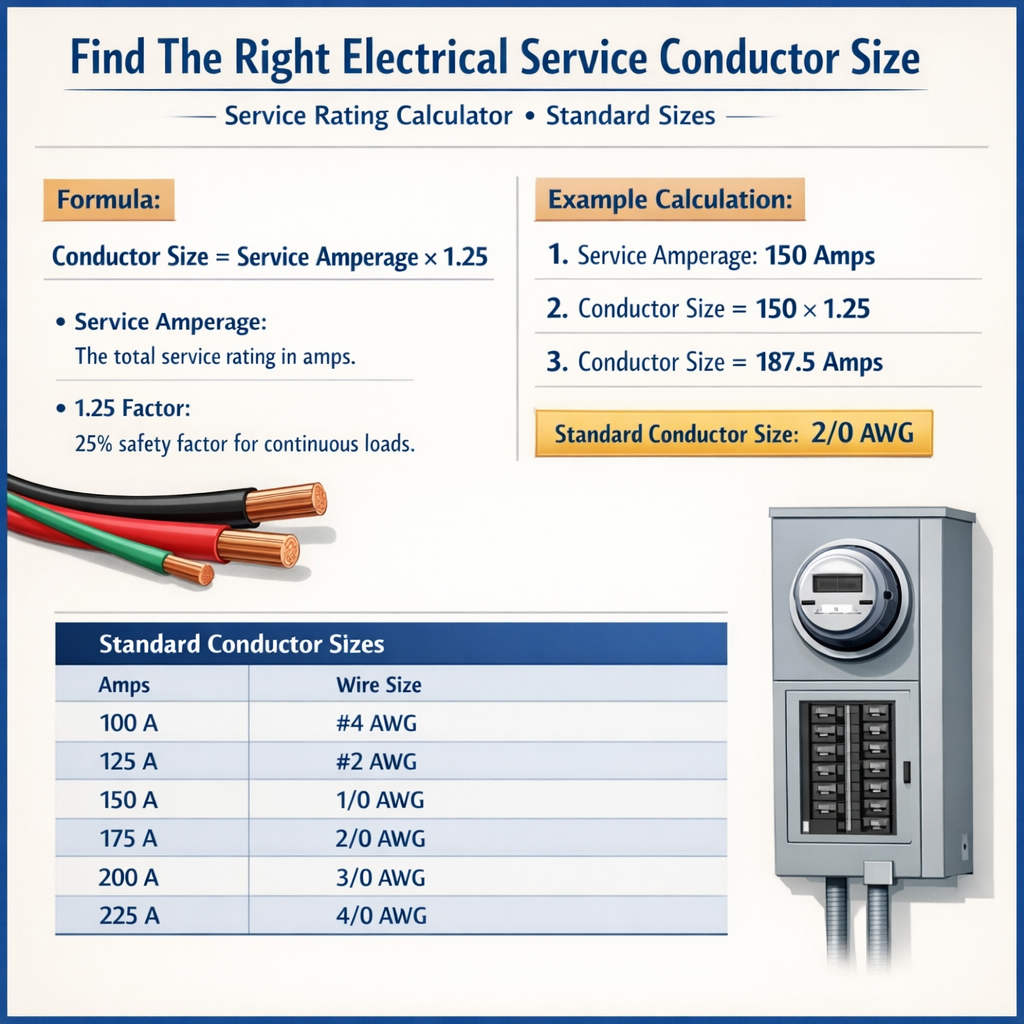Find The Right Electrical Service Conductor Size Service Rating Calculator Standard Sizes Guide