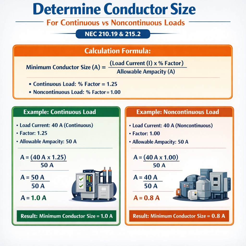 Free Calculator Determine Conductor Size For Continuous Vs Noncontinuous Loads Nec 210 19 215 2