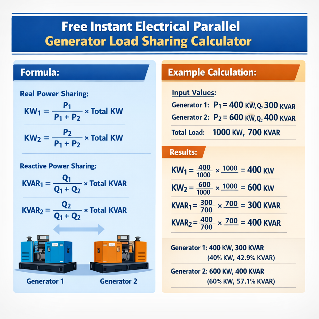 Free Instant Electrical Parallel Generator Load Sharing Calculator Screen Kw Kvar Share Tutorial