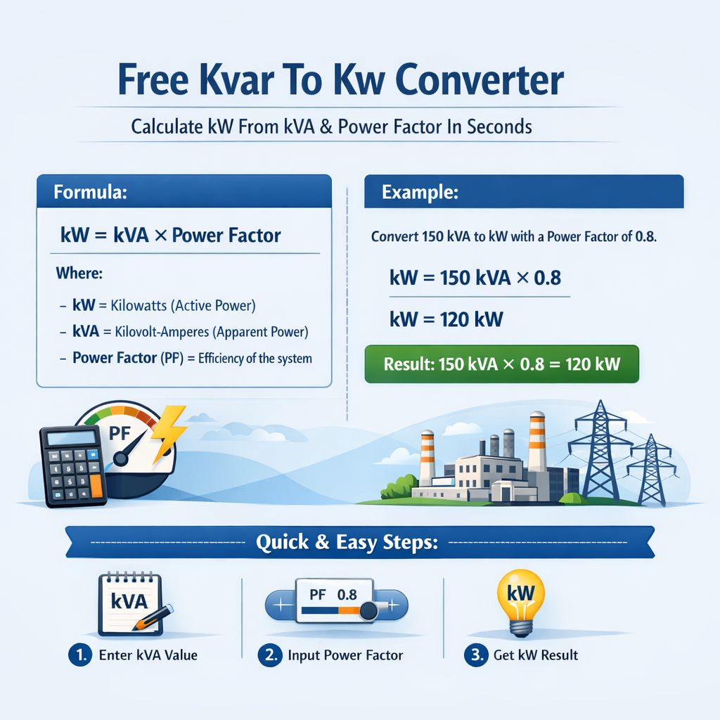 Free Kvar To Kw Converter Calculate Kw From Kva Power Factor In Seconds