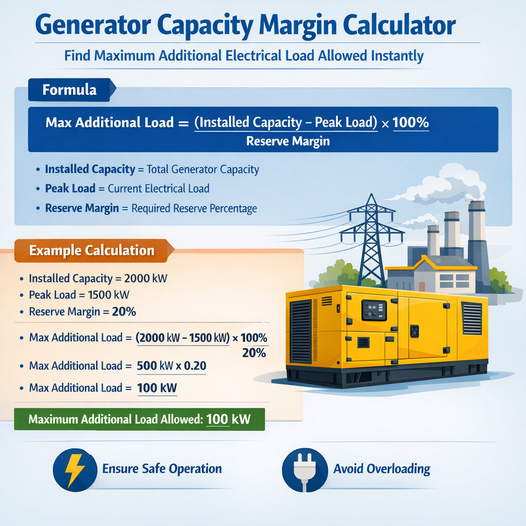 Generator Capacity Margin Calculator Find Maximum Additional Electrical Load Allowed Instantly