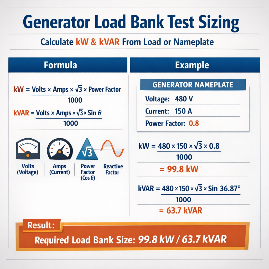 Generator Load Bank Test Sizing Calculate Kw Kvar From Load Or Nameplate guide