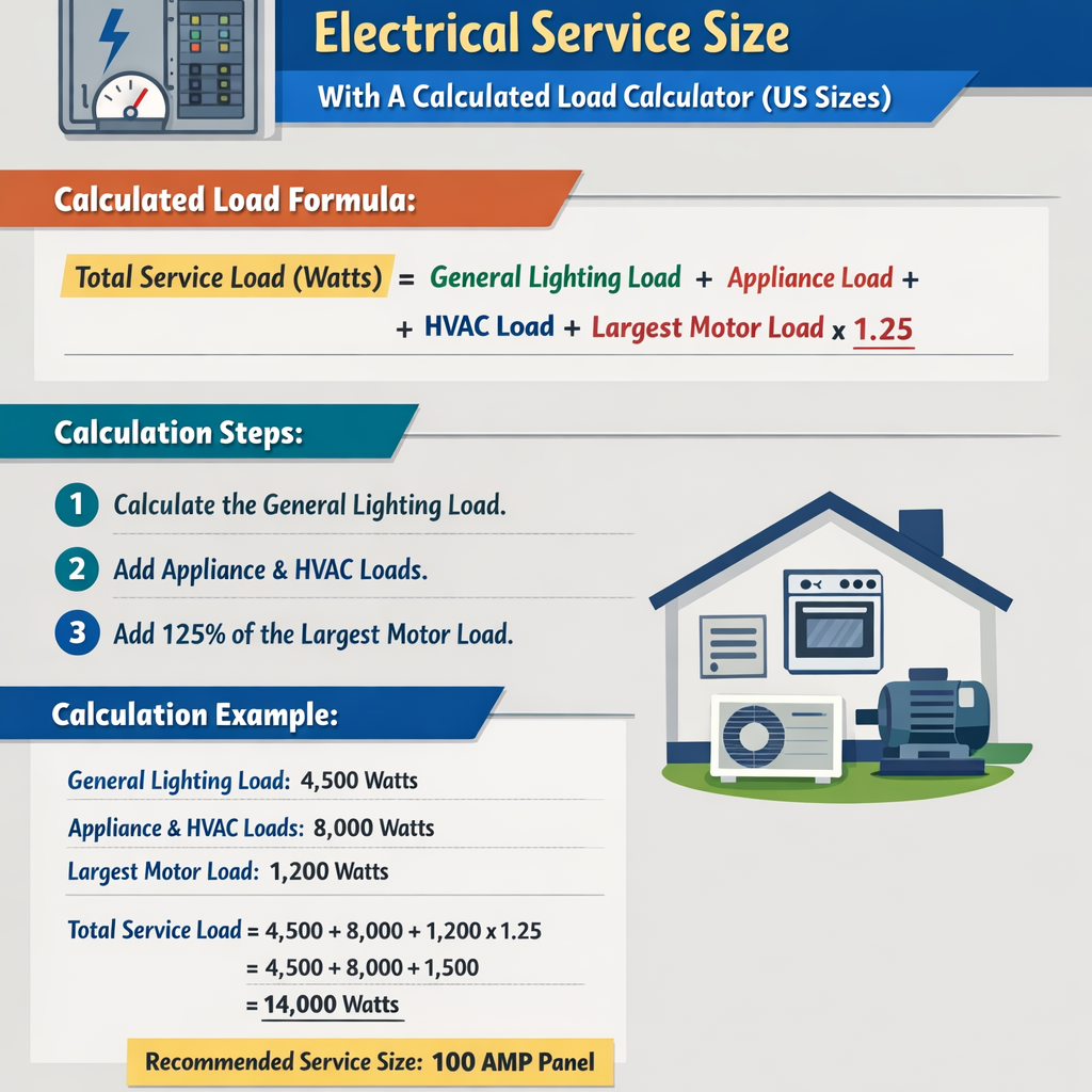 How to choose the right electrical service size with a calculated load calculator US sizes
