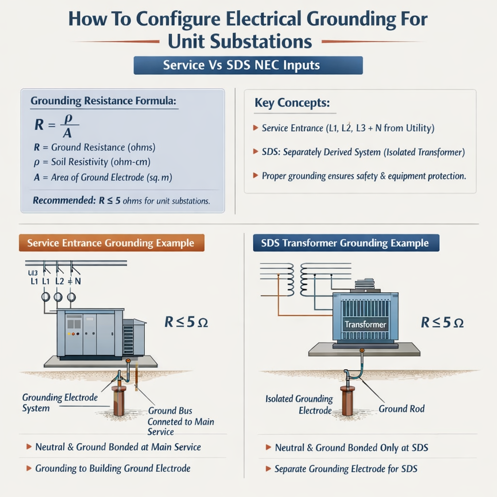 How To Configure Electrical Grounding For Unit Substations Service Vs Sds Nec Inputs Tutorial
