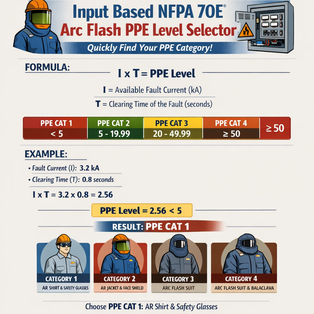 Input Based Nfpa 70e Arc Flash Ppe Level Selector Quickly Find Your Ppe Category