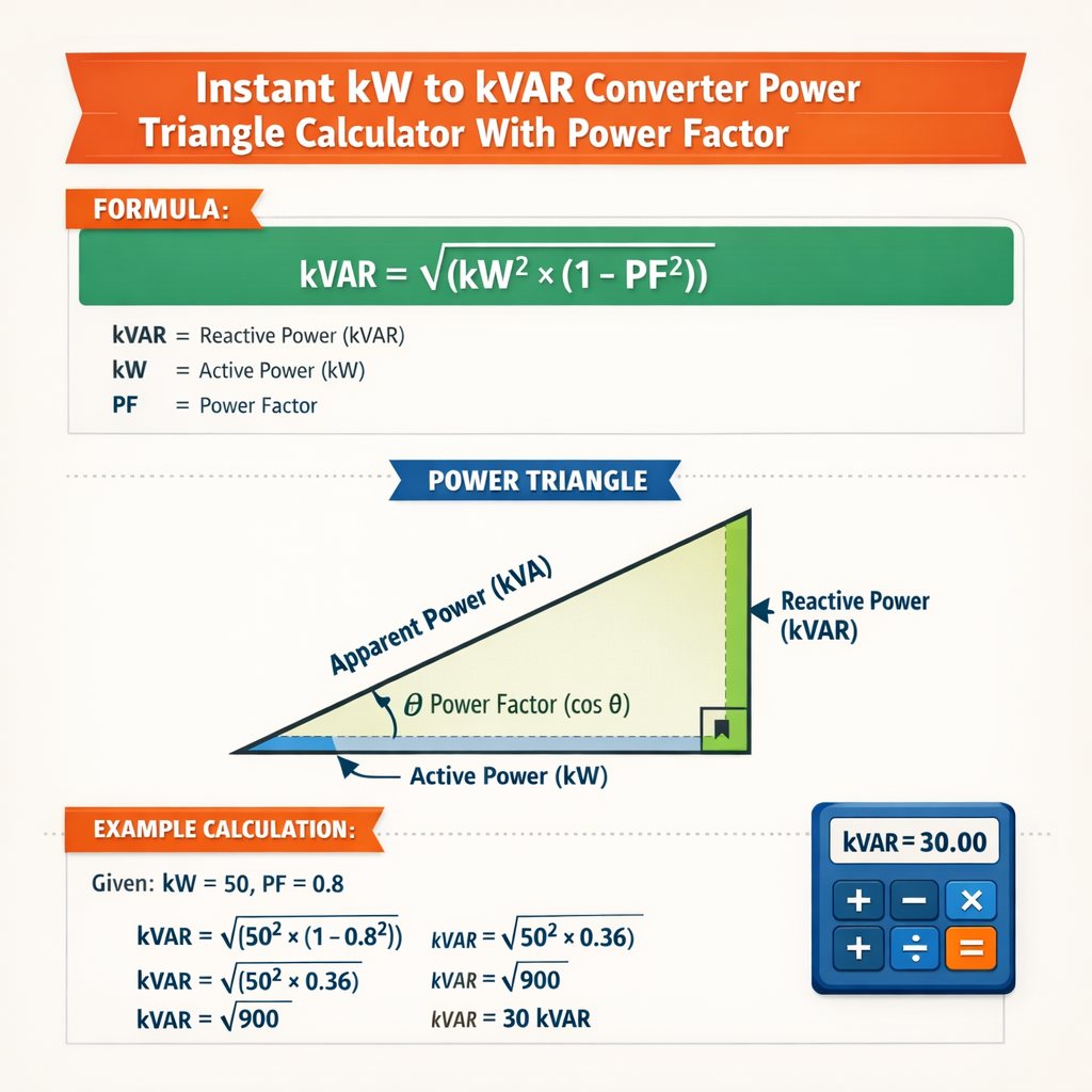 Instant Kw To Kvar Converter Power Triangle Calculator With Power Factor Guide