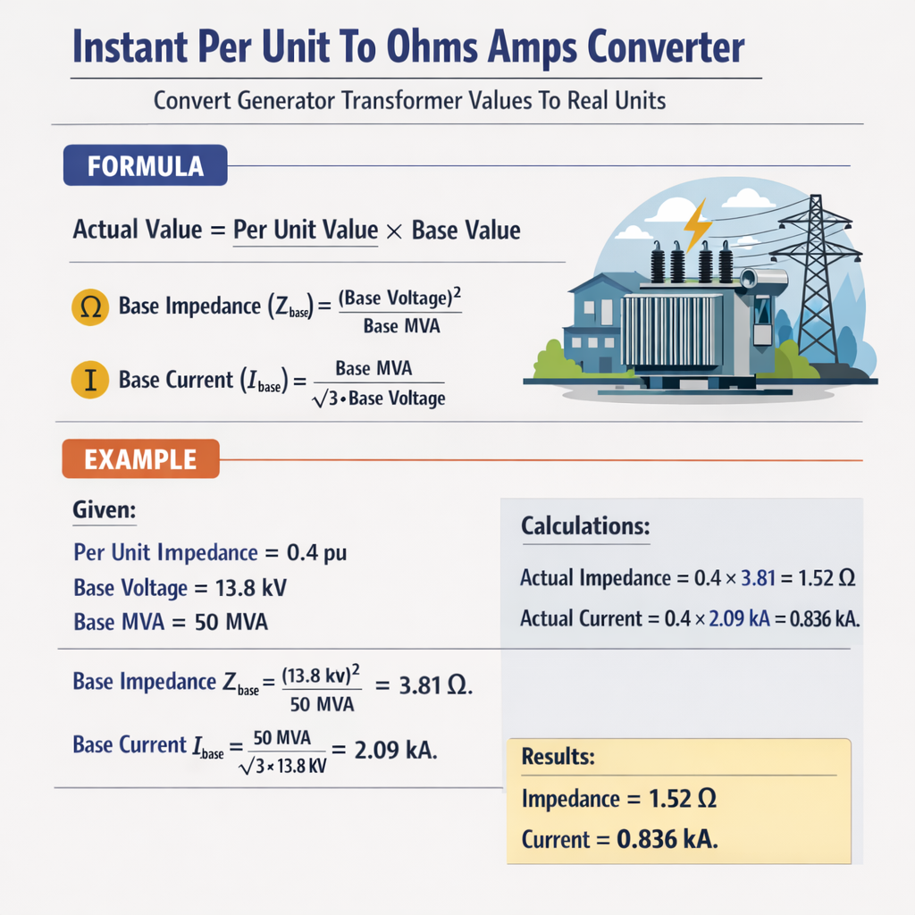 Instant Per Unit To Ohms Amps Converter Convert Generator Transformer Values To Real Units