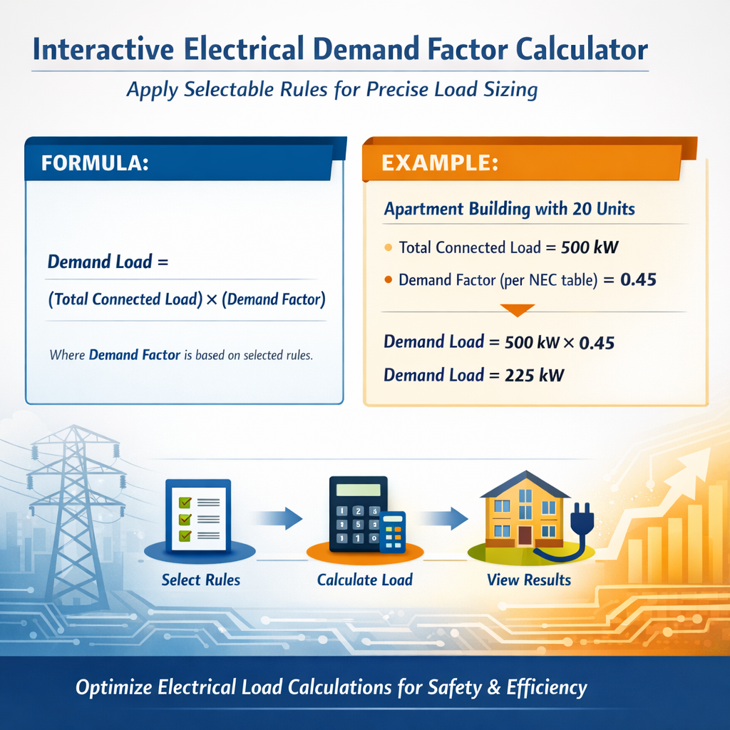 Interactive Electrical Demand Factor Calculator Apply Selectable Rules For Precise Load Sizing