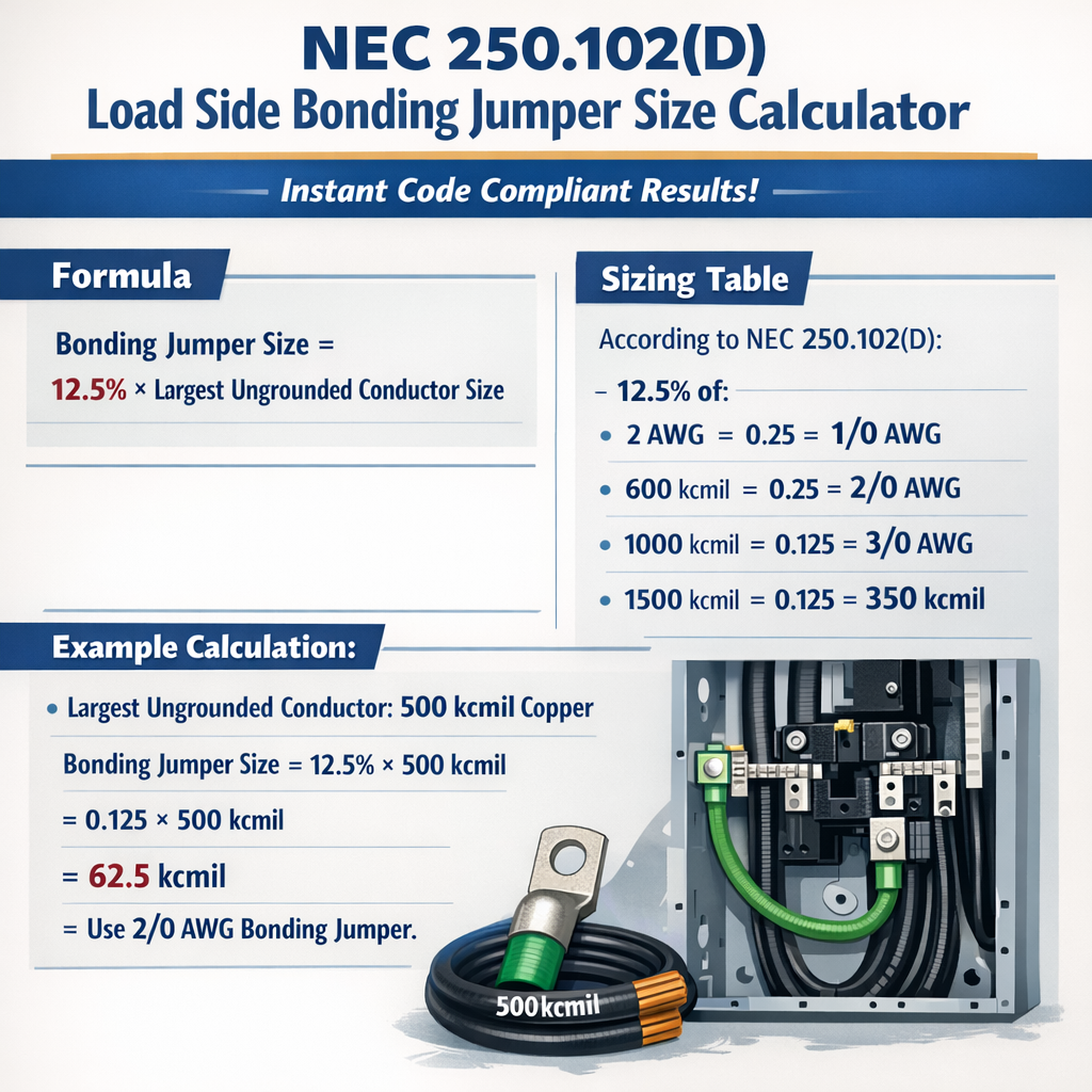 Nec 250 102d Load Side Bonding Jumper Size Calculator Instant Code Compliant Results