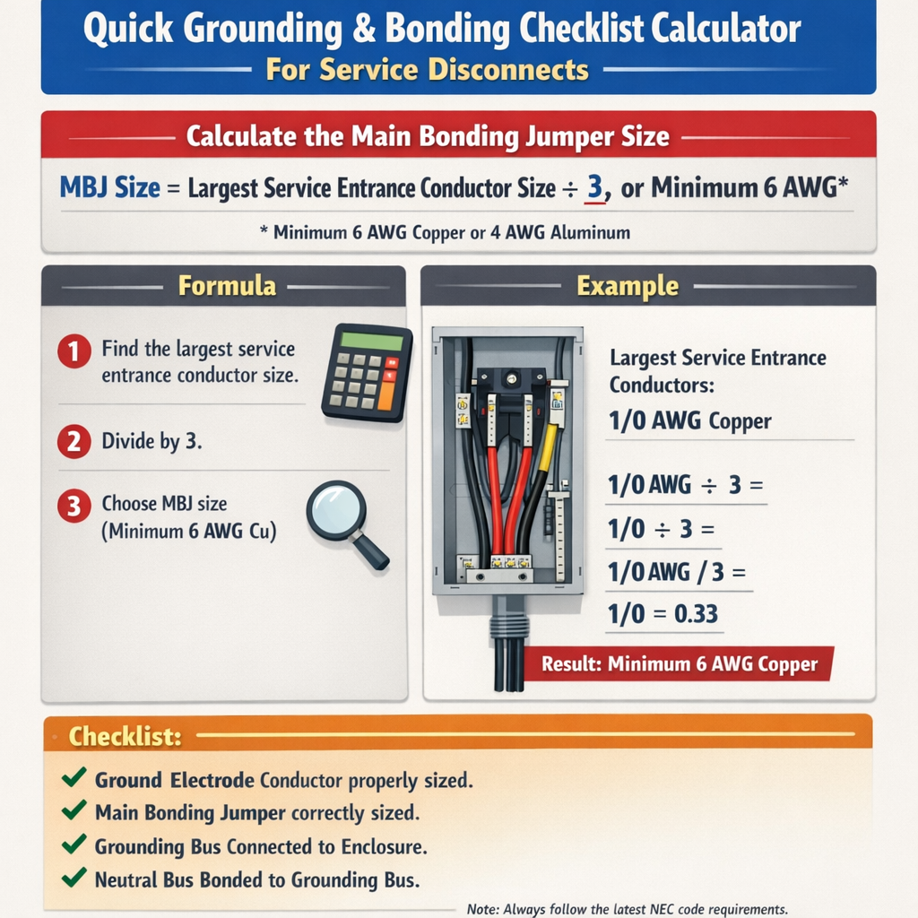Nec 250 24 Quick Grounding Bonding Checklist Calculator for Service Disconnects
