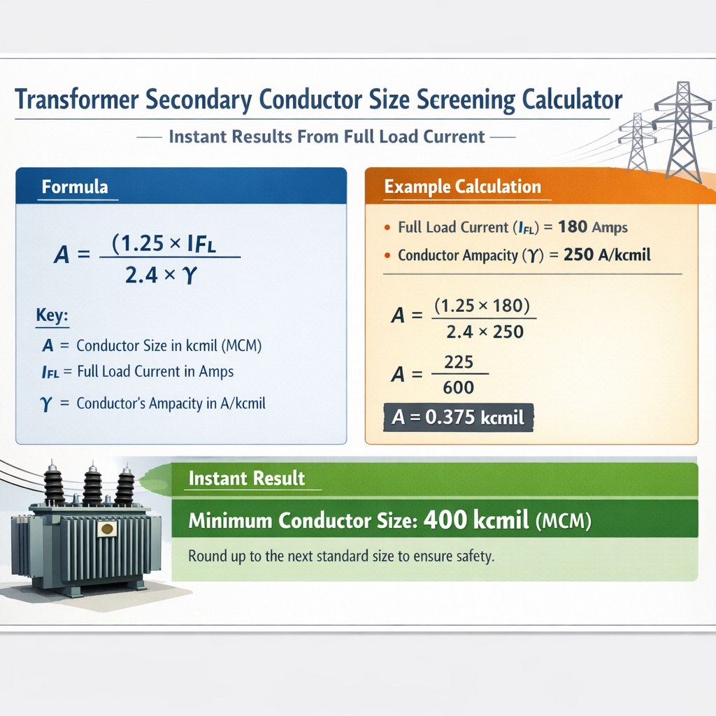 Transformer Secondary Conductor Size Screening Calculator Instant Results From Full Load Current