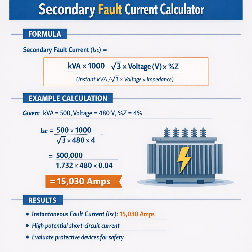 Transformer Secondary Fault Current Calculator Instant Kva Voltage Z Results for Accurate Short-Circuit Analysis