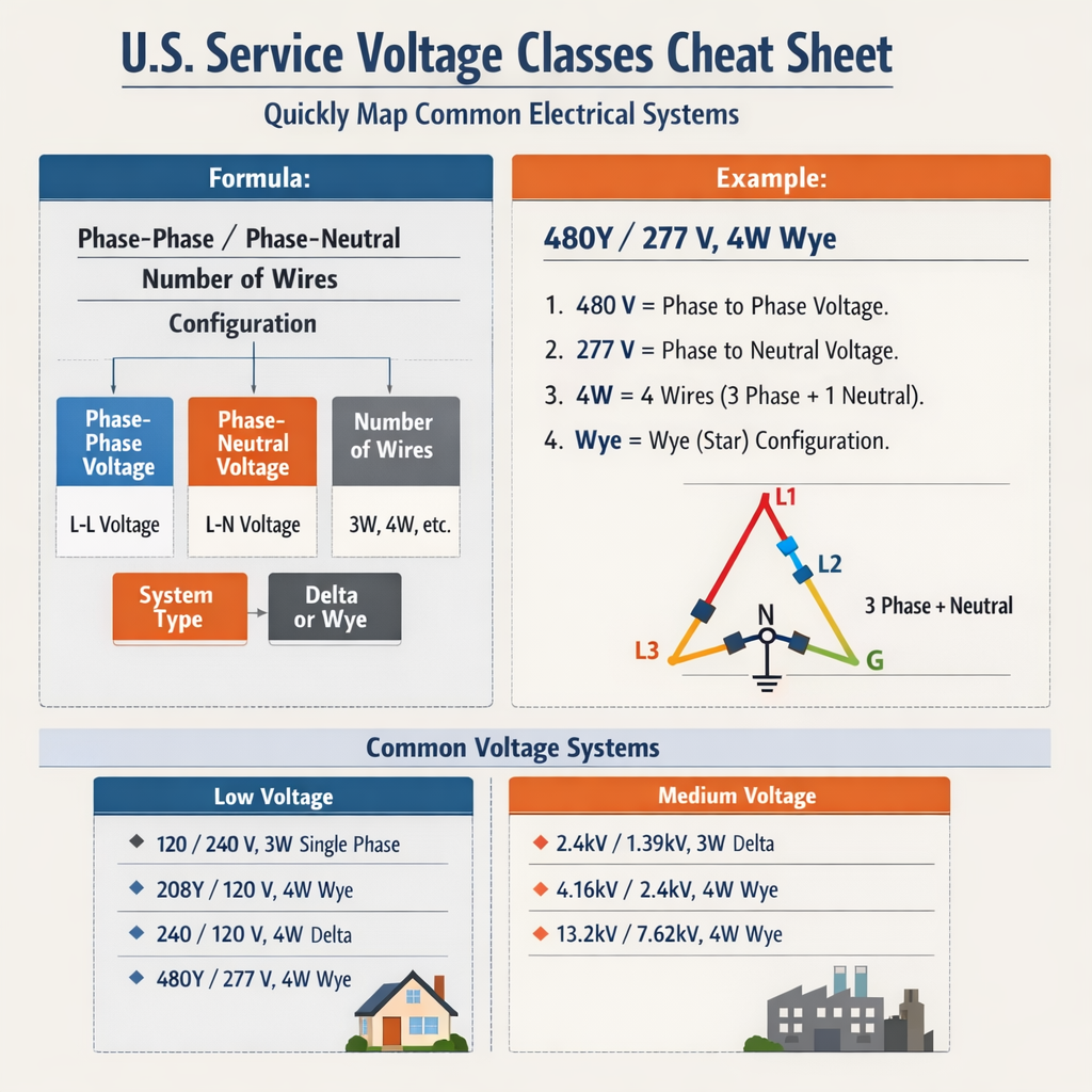 Us Service Voltage Classes Cheat Sheet Quickly Map Common Electrical Systems